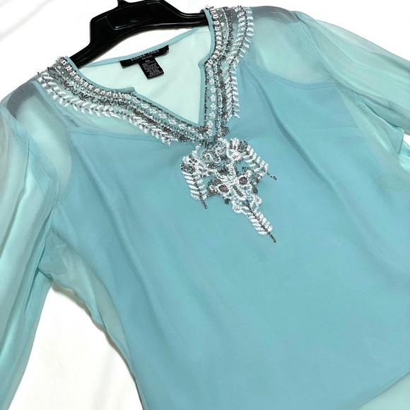 Embellished tunic & matching cami set. Color Aqua Sz PM - Picture 7 of 12